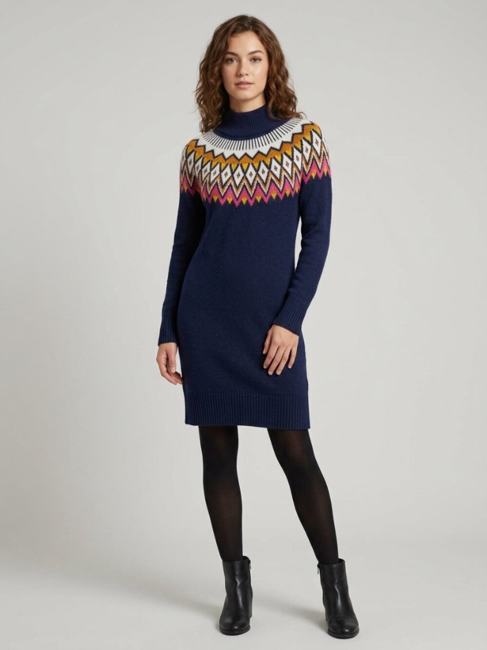Old Navy Navy Blue Fair Isle Nordic Mock Neck Long Sleeve Sweater Dress S